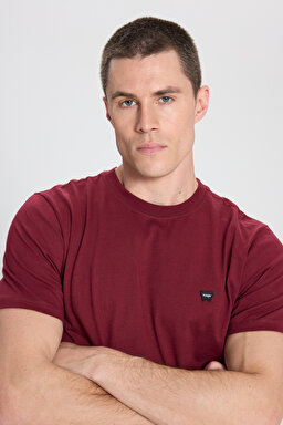 Regular Fit Normal Kesim Bisiklet Yaka %100 Pamuk Bordo Tişört - Claret Red-W7NM203877606 (görsel 4)