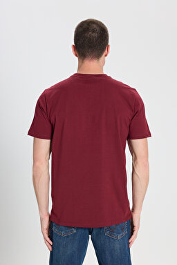 Regular Fit Normal Kesim Bisiklet Yaka %100 Pamuk Bordo Tişört - Claret Red-W7NM203877606 (görsel 5)