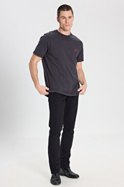 Regular Fit Normal Kesim Bisiklet Yaka %100 Pamuk Siyah Tişört - Faded Black-W7NM203877M39 (görsel 4)