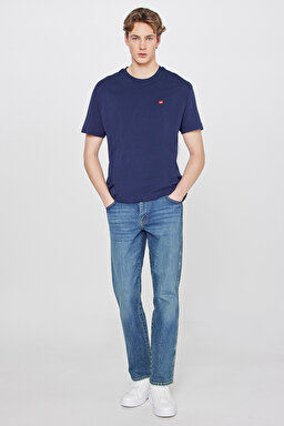 Relaxed Fit Rahat Kesim Bisiklet Yaka %100 Pamuk Tişört - Navy-W7NM203877W72 (görsel 3)