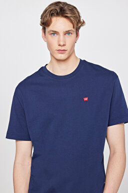 Relaxed Fit Rahat Kesim Bisiklet Yaka %100 Pamuk Tişört - Navy-W7NM203877W72 (görsel 4)
