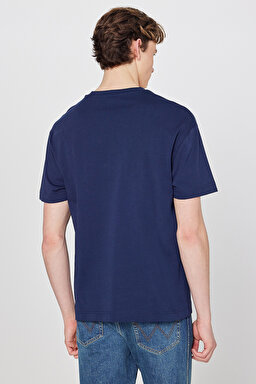 Relaxed Fit Rahat Kesim Bisiklet Yaka %100 Pamuk Tişört - Navy-W7NM203877W72 (görsel 5)
