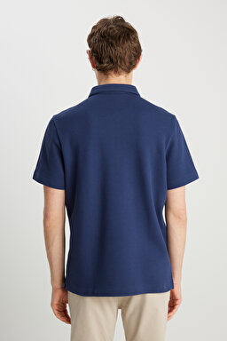 %100 Pamuk Regular Fit Normal Kesim Fermuar Detaylı Lacivert Polo Tişört - Navy-W7NQ205286410 (görsel 5)