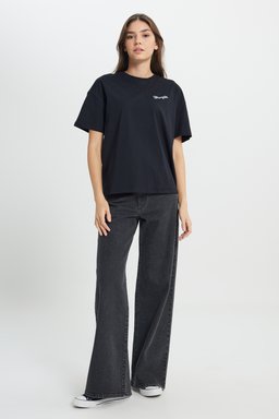 Regular Fit Normal Kesim Bisiklet Yaka %100 Pamuk Siyah Tişört - Black-W7R4EE001 (görsel 3)