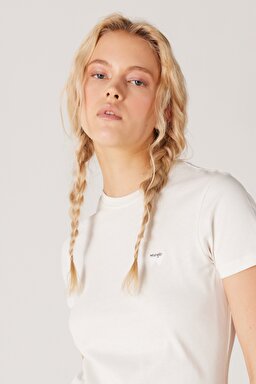 Slim Fit Dar Kesim %100 Pamuk Bisiklet Kırık Beyaz Tişört - Worn White-W7R4EEW02 (görsel 4)