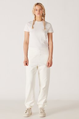 Slim Fit Dar Kesim %100 Pamuk Bisiklet Kırık Beyaz Tişört - Worn White-W7R4EEW02 (görsel 5)