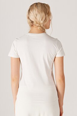 Slim Fit Dar Kesim %100 Pamuk Bisiklet Kırık Beyaz Tişört - Worn White-W7R4EEW02 (görsel 6)
