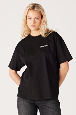 Loose Fit Rahat Kesim %100 Pamuk Bisiklet Yaka Siyah Tişört - Black-W7R9EE001