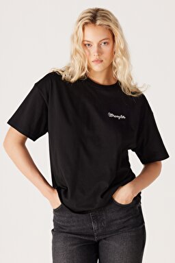 Loose Fit Rahat Kesim %100 Pamuk Bisiklet Yaka Siyah Tişört - Black-W7R9EE001 (görsel 2)