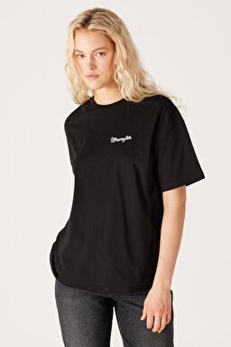 Loose Fit Rahat Kesim %100 Pamuk Bisiklet Yaka Siyah Tişört - Black-W7R9EE001 (görsel 3)