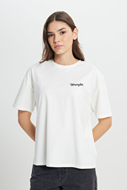 Loose Fit Rahat Kesim Bisiklet Yaka %100 Pamuk Beyaz Tişört - Off White-W7R9EE102 (görsel 3)