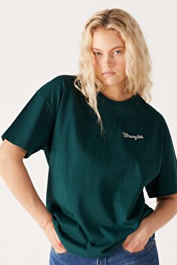 Loose Fit Rahat Kesim %100 Pamuk Bisiklet Yaka Yeşil Tişört - Dark Matcha-W7R9EEG61 (görsel 2)