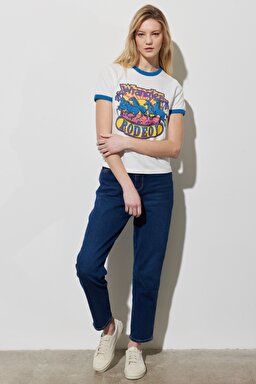 Regular Fit Normal Kesim %100 Pamuk Bisiklet Yaka Beyaz Tişört - Worn White-W7S0EEW02 (görsel 6)