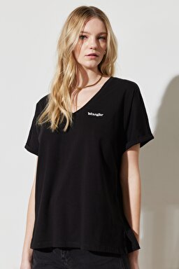 Regular Fit Normal Kesim %100 Pamuk V Yaka Siyah Tişört - Black-W7XKEV100 (görsel 2)