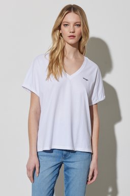 Regular Fit Normal Kesim %100 Pamuk V Yaka Beyaz Tişört - White-W7XKEV12