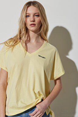 Regular Fit Normal Kesim %100 Pamuk V Yaka Tişört - French Vanilla-W7XKEVX6Z