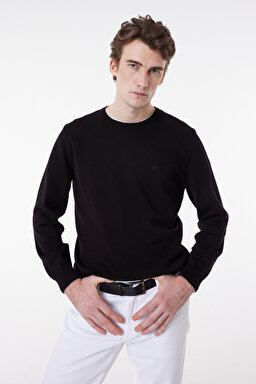 Regular Fit Normal Kesim Sıfır Yaka Triko - Black-W8A02P100
