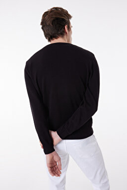 Regular Fit Normal Kesim Sıfır Yaka Triko - Black-W8A02P100 (görsel 6)