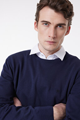 Regular Fit Normal Kesim Sıfır Yaka Triko - Navy-W8A02P114 (görsel 2)