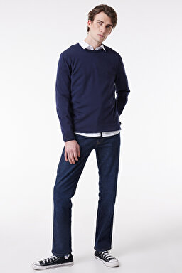 Regular Fit Normal Kesim Sıfır Yaka Triko - Navy-W8A02P114 (görsel 3)
