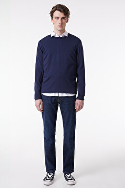 Regular Fit Normal Kesim Sıfır Yaka Triko - Navy-W8A02P114 (görsel 4)