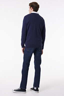 Regular Fit Normal Kesim Sıfır Yaka Triko - Navy-W8A02P114 (görsel 5)