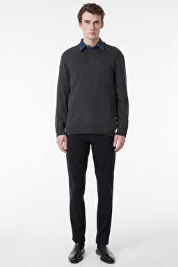 Regular Fit Normal Kesim Sıfır Yaka Triko - Gray Melange-W8A02PX06 (görsel 3)