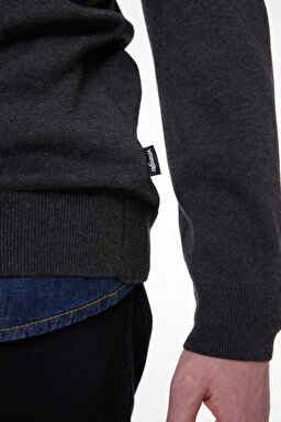 Regular Fit Normal Kesim Sıfır Yaka Triko - Gray Melange-W8A02PX06 (görsel 4)