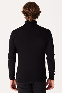 Regular Fit Normal Kesim %100 Pamuk Balıkçı Yaka Siyah Triko - Black-W8D42P100 (görsel 5)