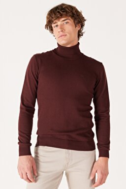 Regular Fit Normal Kesim %100 Pamuk Balıkçı Yaka Bordo Triko - Dahlia-W8D42PH45 (görsel 2)