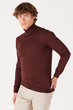Regular Fit Normal Kesim %100 Pamuk Balıkçı Yaka Bordo Triko - Dahlia-W8D42PH45 (görsel 3)
