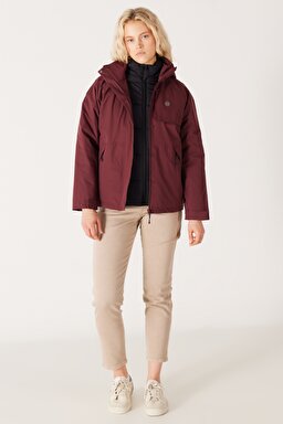 All Terrain Gear Regular Fit Kapüşonlu Çift Kullanımlı Bordo Su Geçirmez Ceket - Red Mahogany-WA44ES17M (görsel 5)