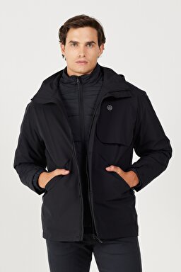 All Terrain Gear Regular Fit Normal Kesim Kapüşonlu Su Geçirmez Çift Kullanımlı Siyah Mont - Jet Black-WA4YESX6B