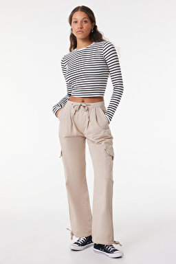 Regular Fit Normal Kesim %100 Pamuk Bej Jogger Pantolon - Beige-WJOW001614 (görsel 2)