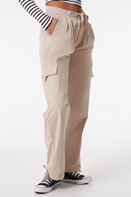 Regular Fit Normal Kesim %100 Pamuk Bej Jogger Pantolon - Beige-WJOW001614 (görsel 3)