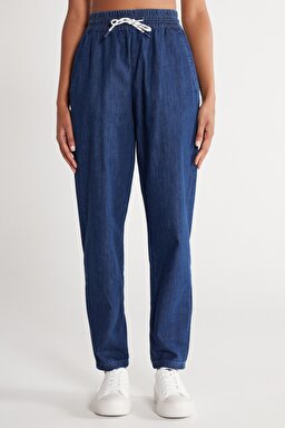 Regular Fit Normal Kesim %100 Pamuk Yüksek Bel Jean Jogger Pantolon - Mid Stone-WJW400114V