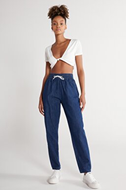 Regular Fit Normal Kesim %100 Pamuk Yüksek Bel Jean Jogger Pantolon - Mid Stone-WJW400114V (görsel 2)