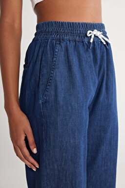 Regular Fit Normal Kesim %100 Pamuk Yüksek Bel Jean Jogger Pantolon - Mid Stone-WJW400114V (görsel 6)