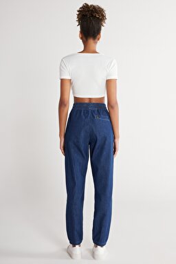 Regular Fit Normal Kesim %100 Pamuk Yüksek Bel Jean Jogger Pantolon - Mid Stone-WJW400114V (görsel 8)