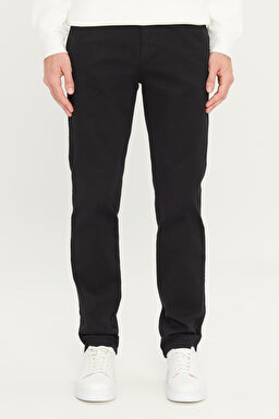 Slim Fit Dar Kesim  Normal Bel Dar Paça Siyah Chino Pantolon - Black-WM01003001 (görsel 3)