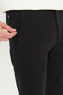 Slim Fit Dar Kesim  Normal Bel Dar Paça Siyah Chino Pantolon - Black-WM01003001 (görsel 5)