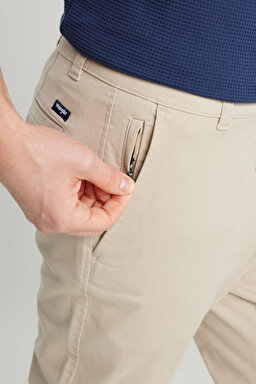 Slim Fit Dar Kesim Normal Bel DarPaça Bej Chino Pantolon - Beige-WM01003614 (görsel 5)