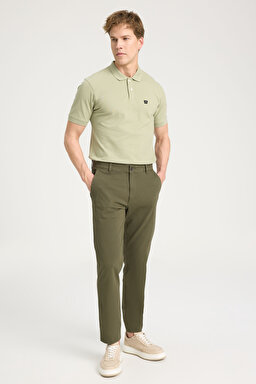 Slim Fit Dar Kesim Normal Bel Dar Paça Haki Chino Pantolon - Khaki-WM01003801