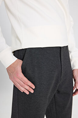Regular Fit Normal Kesim Normal Bel Dar Paça Antrasit Melanj Chino Pantolon - Antrasit Melanj-WM03008ANM (görsel 3)