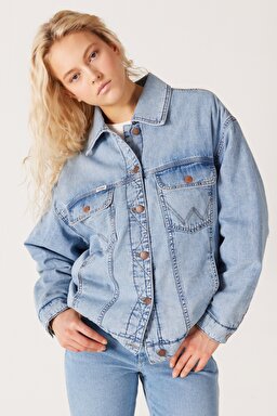 Relaxed Fit Geniş Kesim %100 Pamuk Açık Mavi Trucker Jean Denim Kot Ceket - Scare Crow-WU41W9501 (görsel 2)