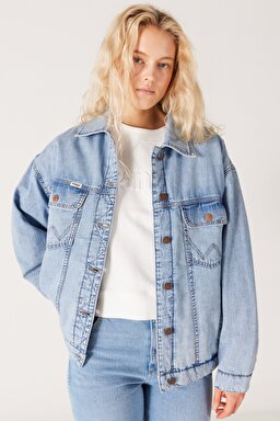Relaxed Fit Geniş Kesim %100 Pamuk Açık Mavi Trucker Jean Denim Kot Ceket - Scare Crow-WU41W9501 (görsel 4)