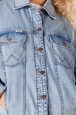 Relaxed Fit Geniş Kesim %100 Pamuk Açık Mavi Trucker Jean Denim Kot Ceket - Scare Crow-WU41W9501 (görsel 5)