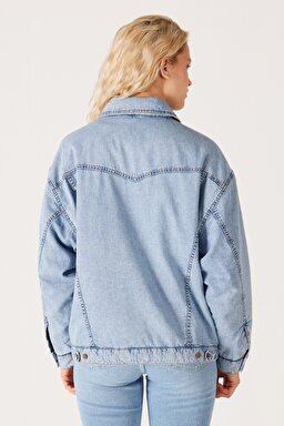Relaxed Fit Geniş Kesim %100 Pamuk Açık Mavi Trucker Jean Denim Kot Ceket - Scare Crow-WU41W9501 (görsel 8)