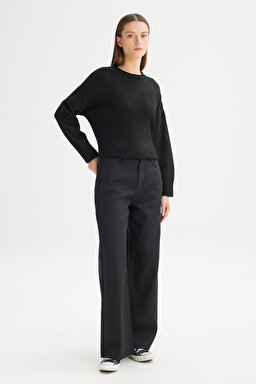 Straight Fit Düz Kesim Normal Bel Siyah Pantolon - Black-WW09001001