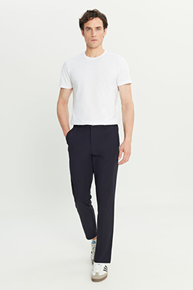 Regular Fit Normal Kesim Lastik Bel Detaylı Lacivert Chino